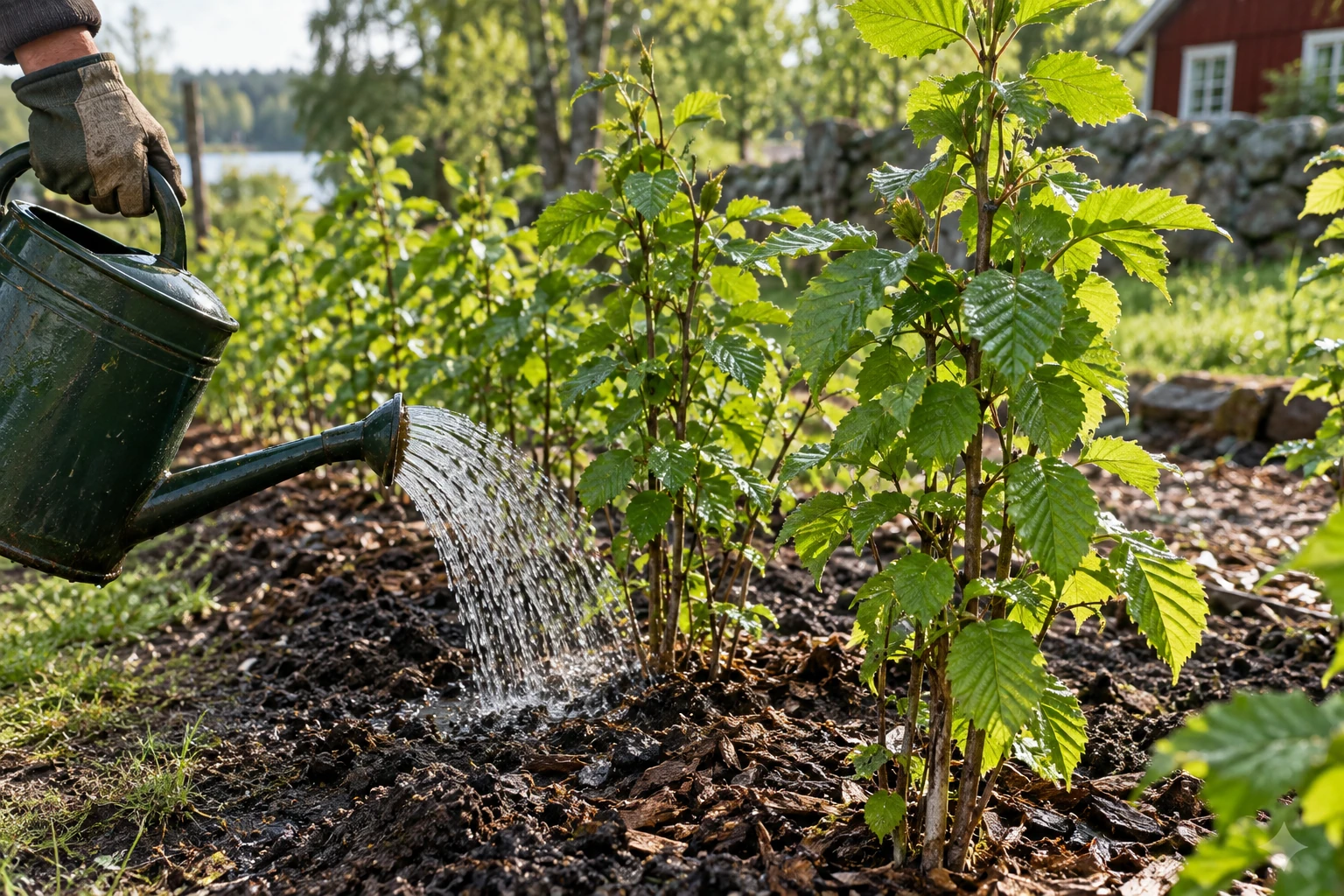 Varsam vattning vid unga avenboksplantor